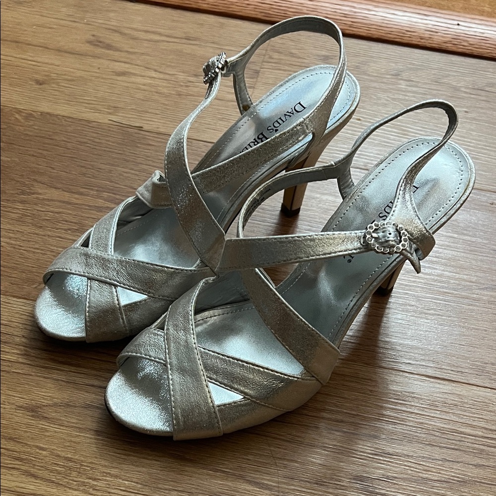 David's Bridal Metallic Strappy Heels